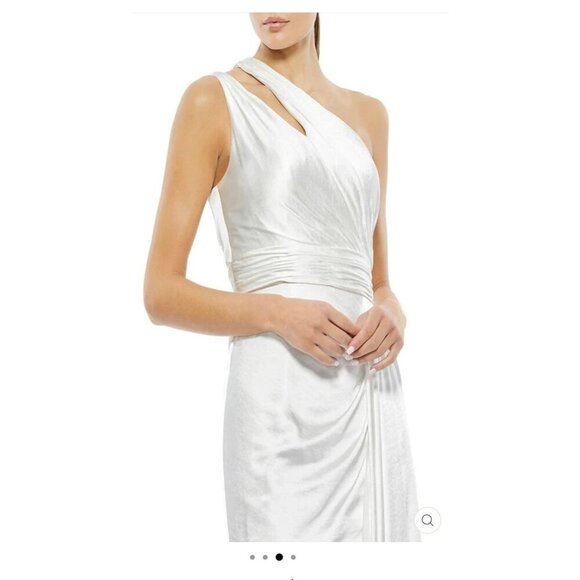 Mac Duggal Dress Womens 2 White One Shoulder Gown Asymmetric Satin Formal 49006 - Picture 3 of 10